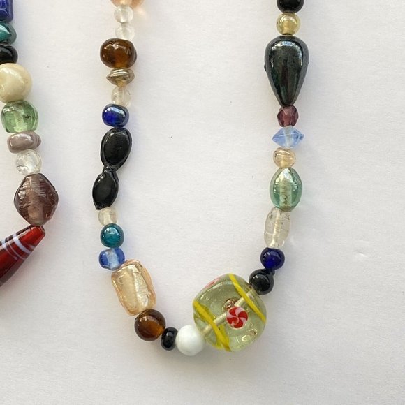 Fun India Candy Glass Chunky Continuous Organic Boho Over The Head Necklace 38” - Picture 6 of 11